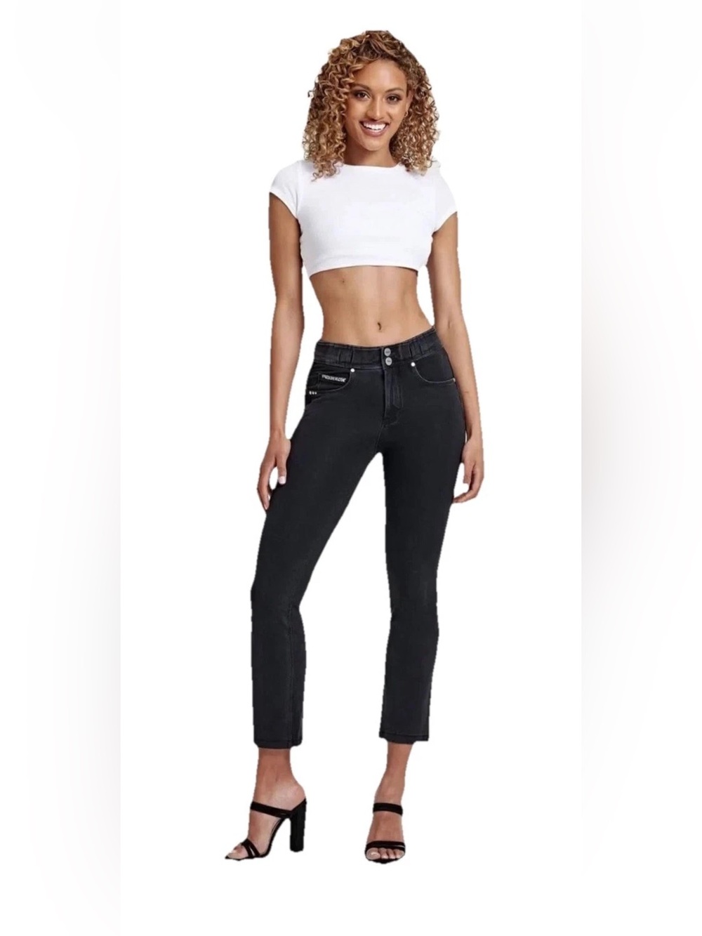 Freddy N.O.W Denim -High Waisted -Kick Flare -Black & Black Stitches Size Large